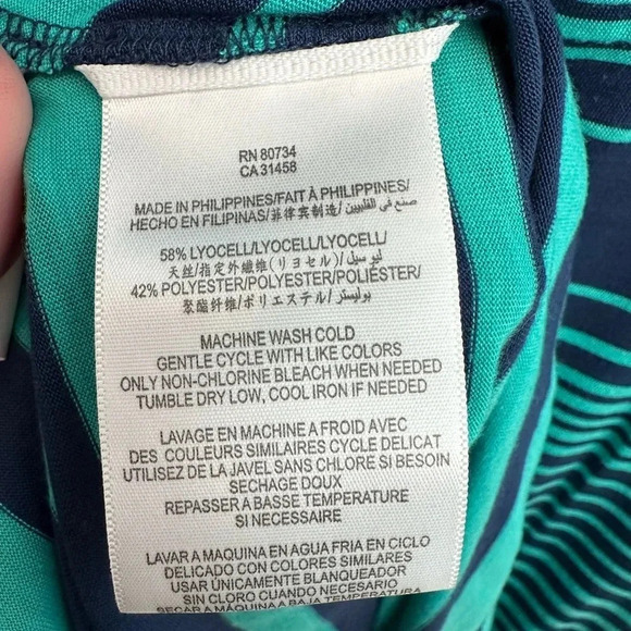 BCBGMAXAZRIA Cintia Teal Sea Blue Green Stripe Shift Dress Open Back Size Large - Picture 11 of 12